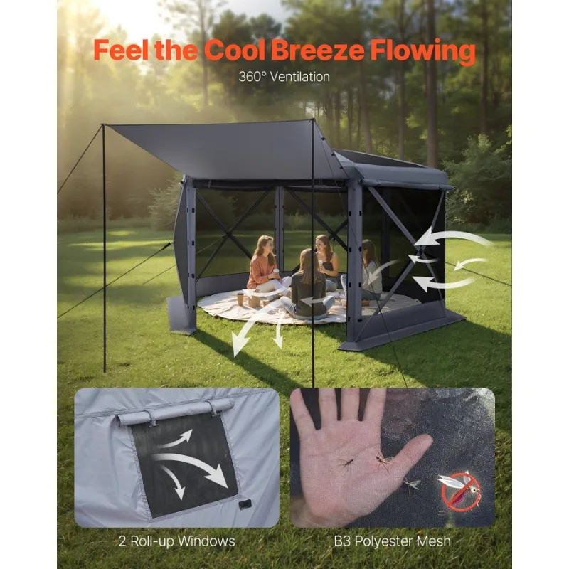 Screen Top Mesh - 12x12ft 6 Sided Up Screen Gazebo