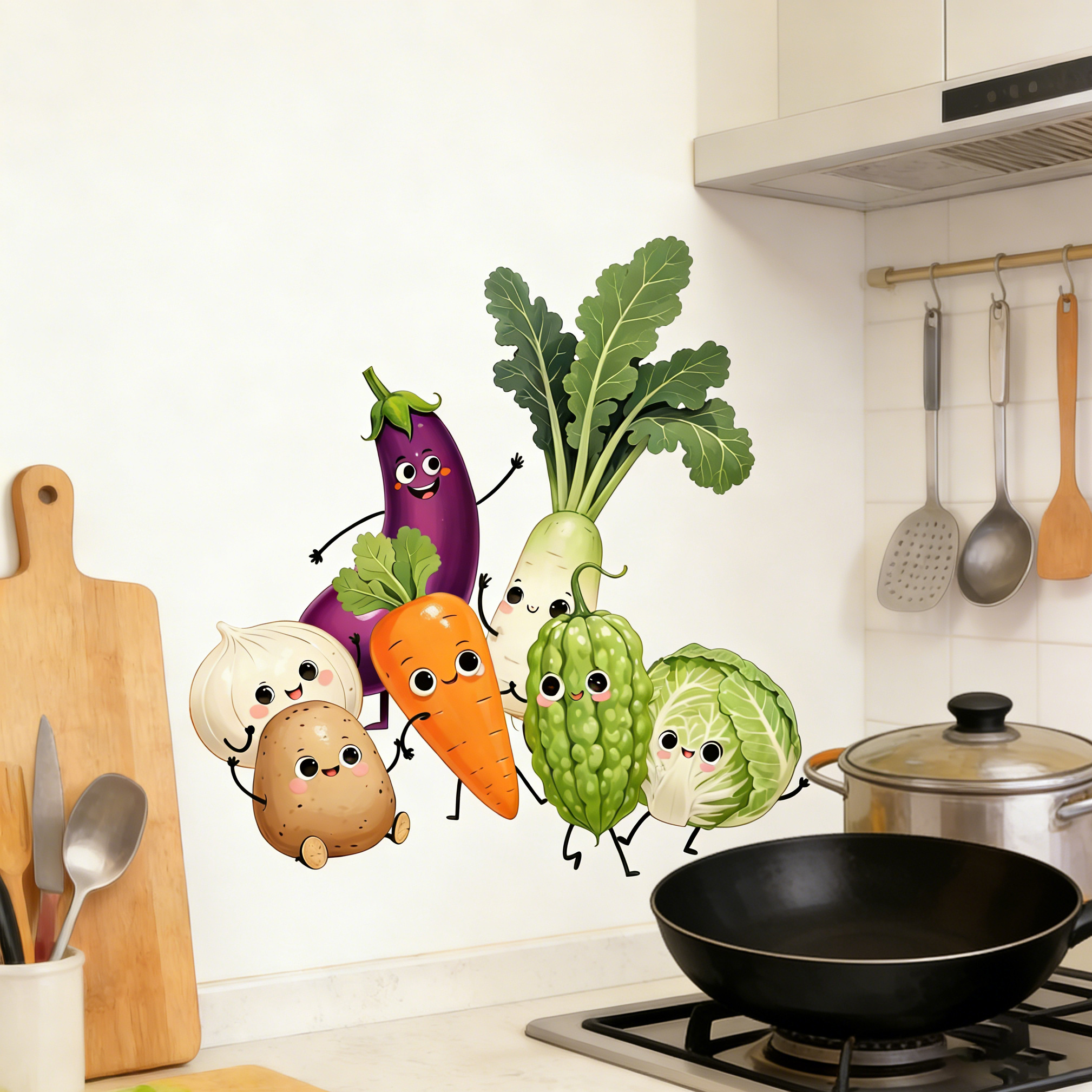 Pvc Panel Background - Emotionally Expressive Vegetable Wall Stickers for