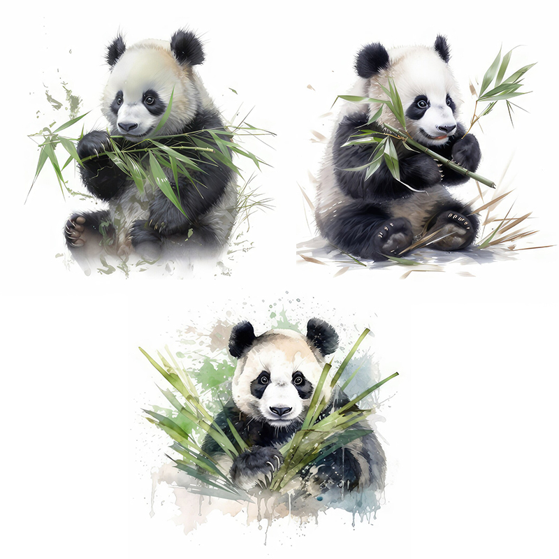 Pvc Panel Background - C76# Watercolor Panda Wall Stickers Children's