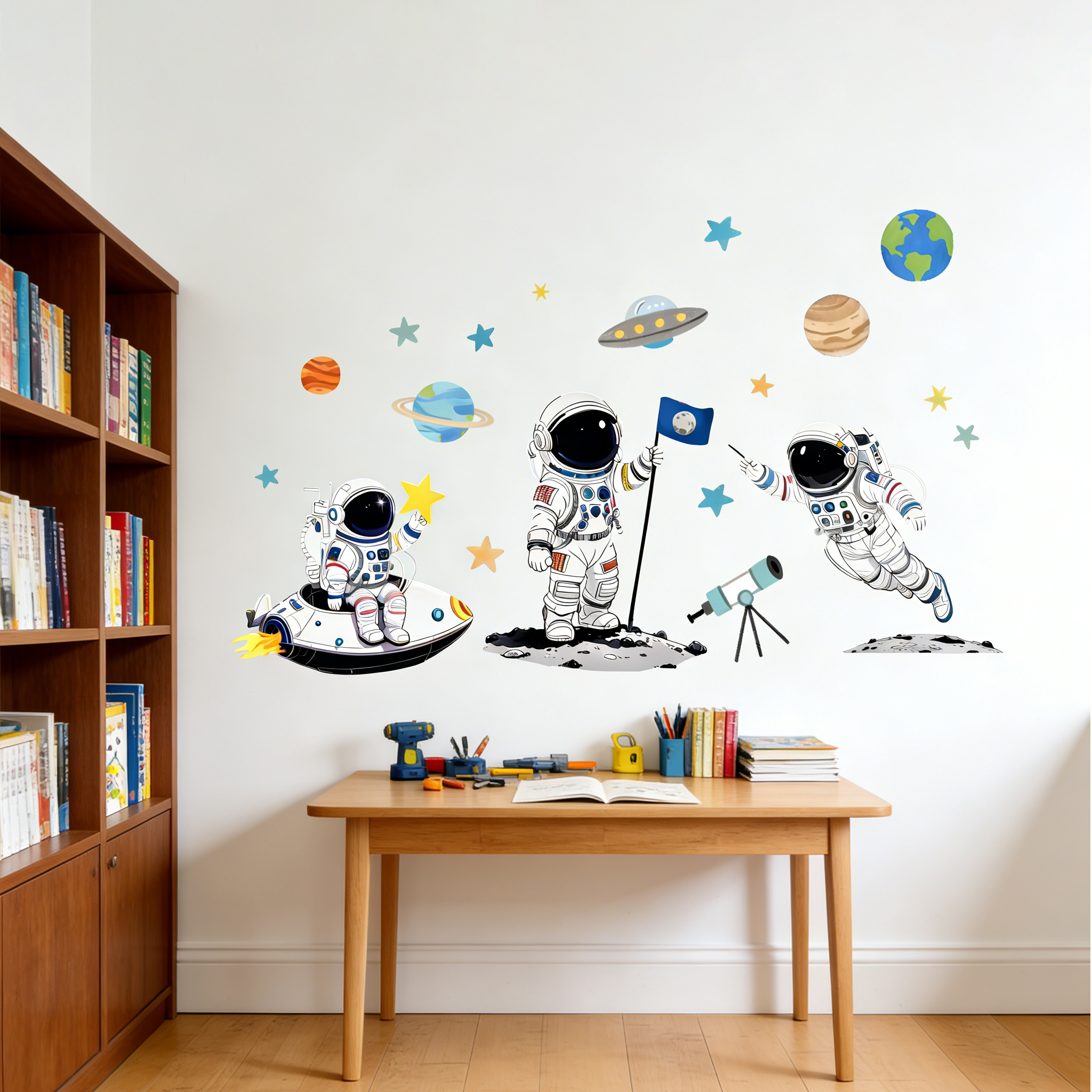 Childish Space Planet Wall Sti - Pvc Panel Background review and price