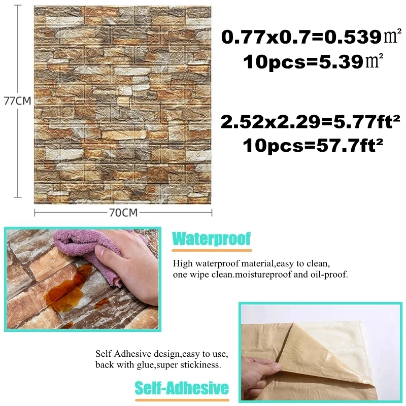10PCS Self Adhesive 3D Brick W - Pvc Panel Background review and price